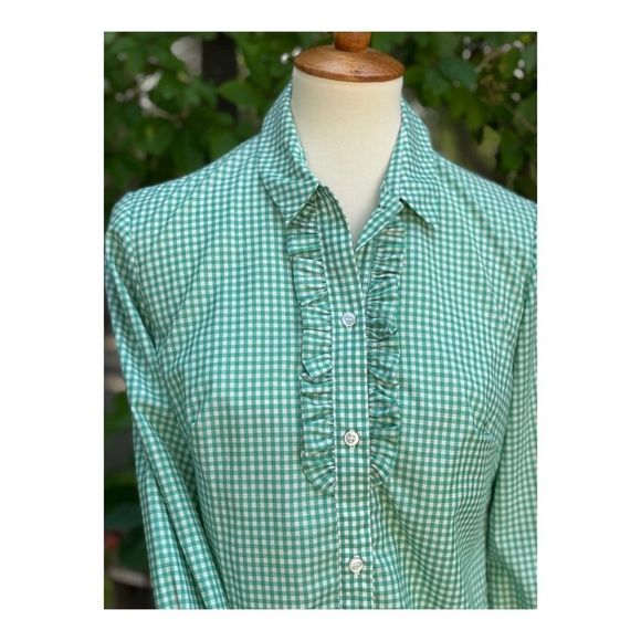1960s Gingham Shirt Ruffles Western Cottagecore - Picture 3 of 13